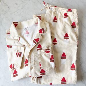 Hanna Andersson Holiday Flannel Pajama Set Scandi Santa on Almond Adult L